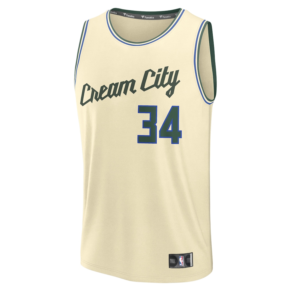 Youth Milwaukee Bucks Giannis Antetokounmpo Fanatics Cream 2025/26 City Edition Fast Break Jersey