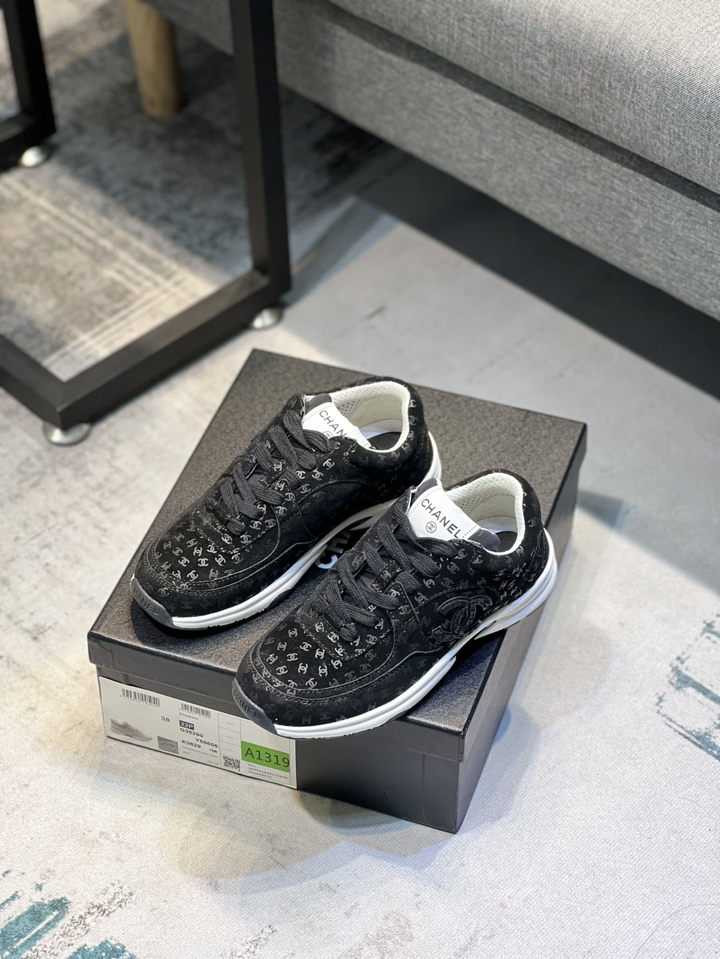 Chanel Cc Embossed Logo Suede Black