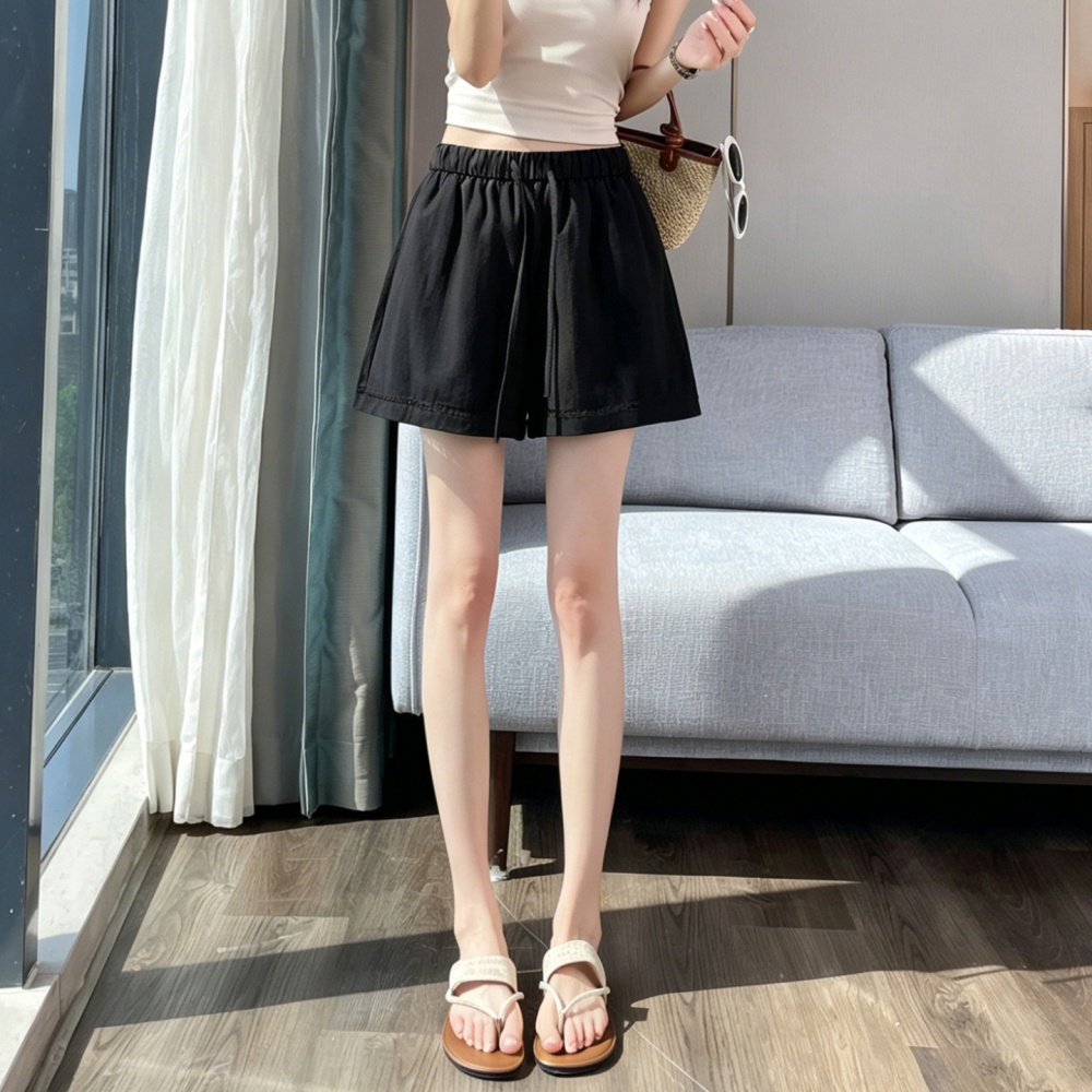 Hollow wide leg pants A-line cotton linen shorts for women