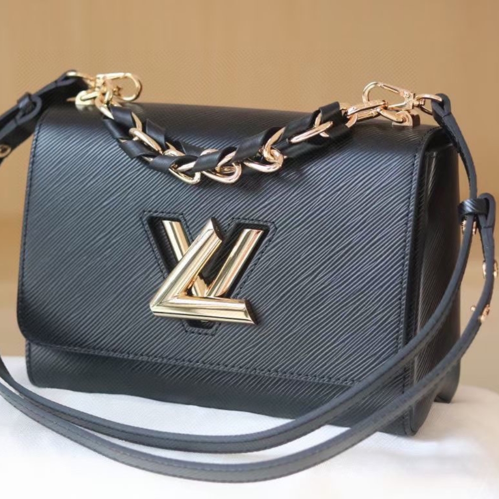 Louis Vuitton Twist Mm Cowhide Leather Handbag Black 23Cm