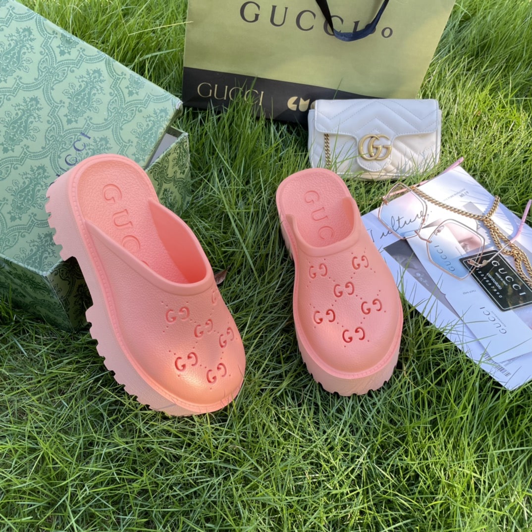 Gucci Men’S Slip On Sandal Pink Gg Rubber