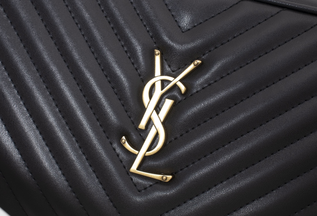 Saint Laurent Lou Camera Bag In Quilted Black Gold Leather 23Cm