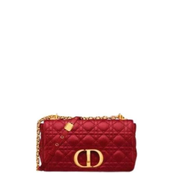 DIOR CARO BAG SAND MEDIUM SUPPLE CANNAGE CALFSKIN RED 28CM