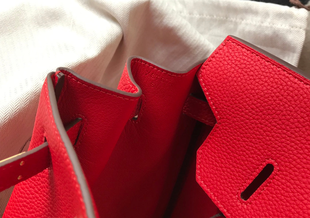 Hermes Birkin 35Cm Red Togo Leather Gold Hardware