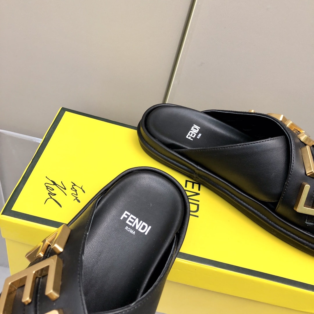 Fendi Fendigraphy Leather Slides Black 8X8289Ai1Rf1H1K