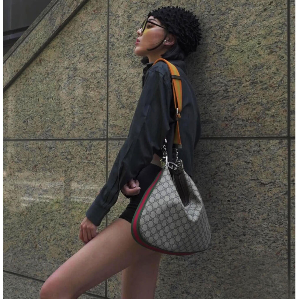Gucci GG Supreme Attache Medium Shoulder Bag Coffee