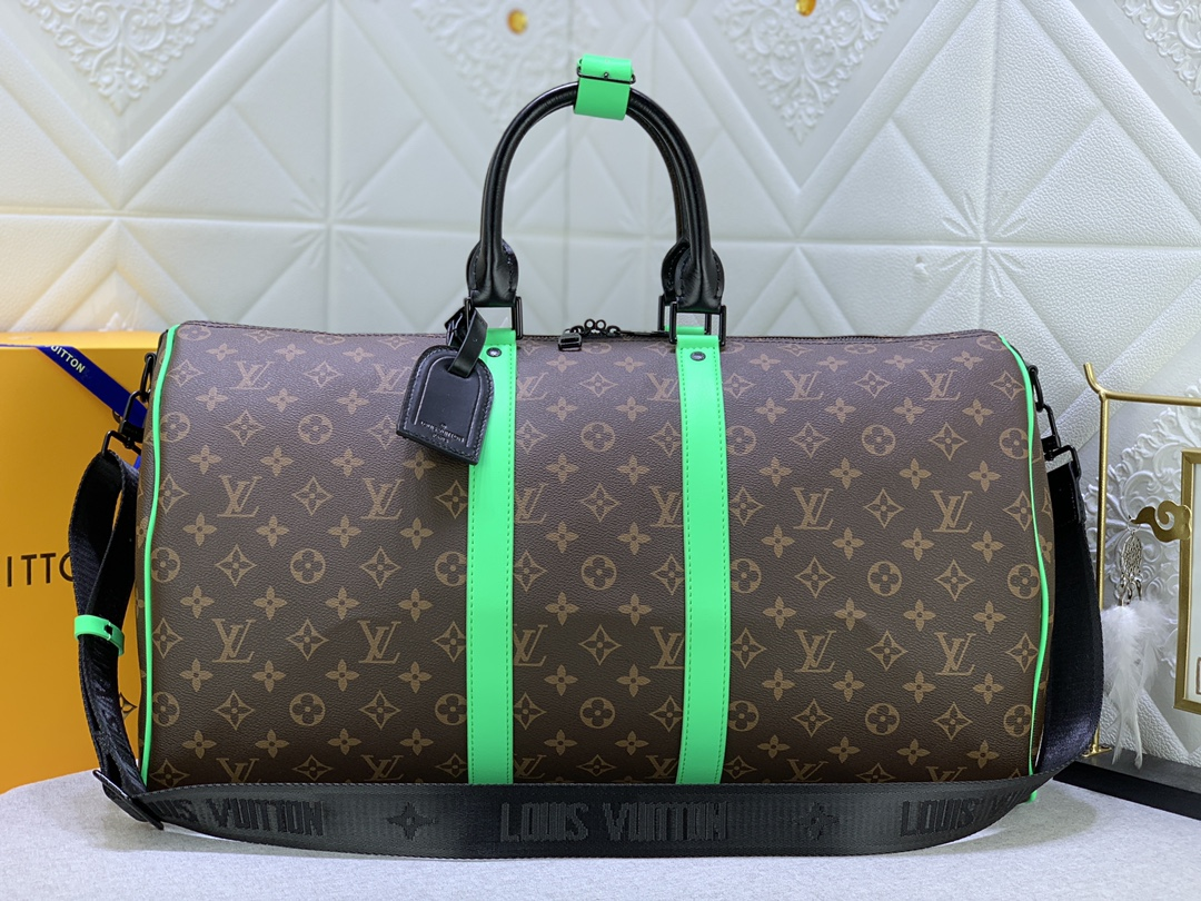 Louis Vuitton Keepall Bandoulire 50 Brown And Mint Line Macassar Canvas M46259