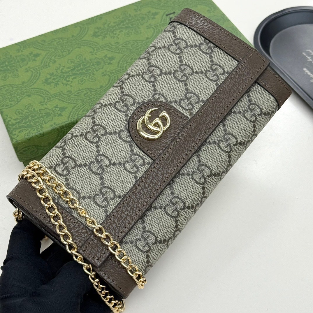 Gucci Ophidia Chain Wallet Beige Gg Supreme Canvas 19Cm 772309K9Gsg8367