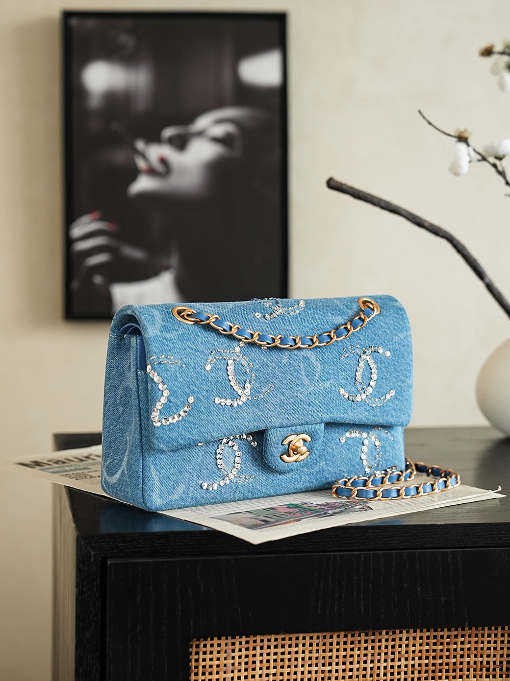 Chanel 23B Denim Limited Edition Crystal Classic Flap Bag