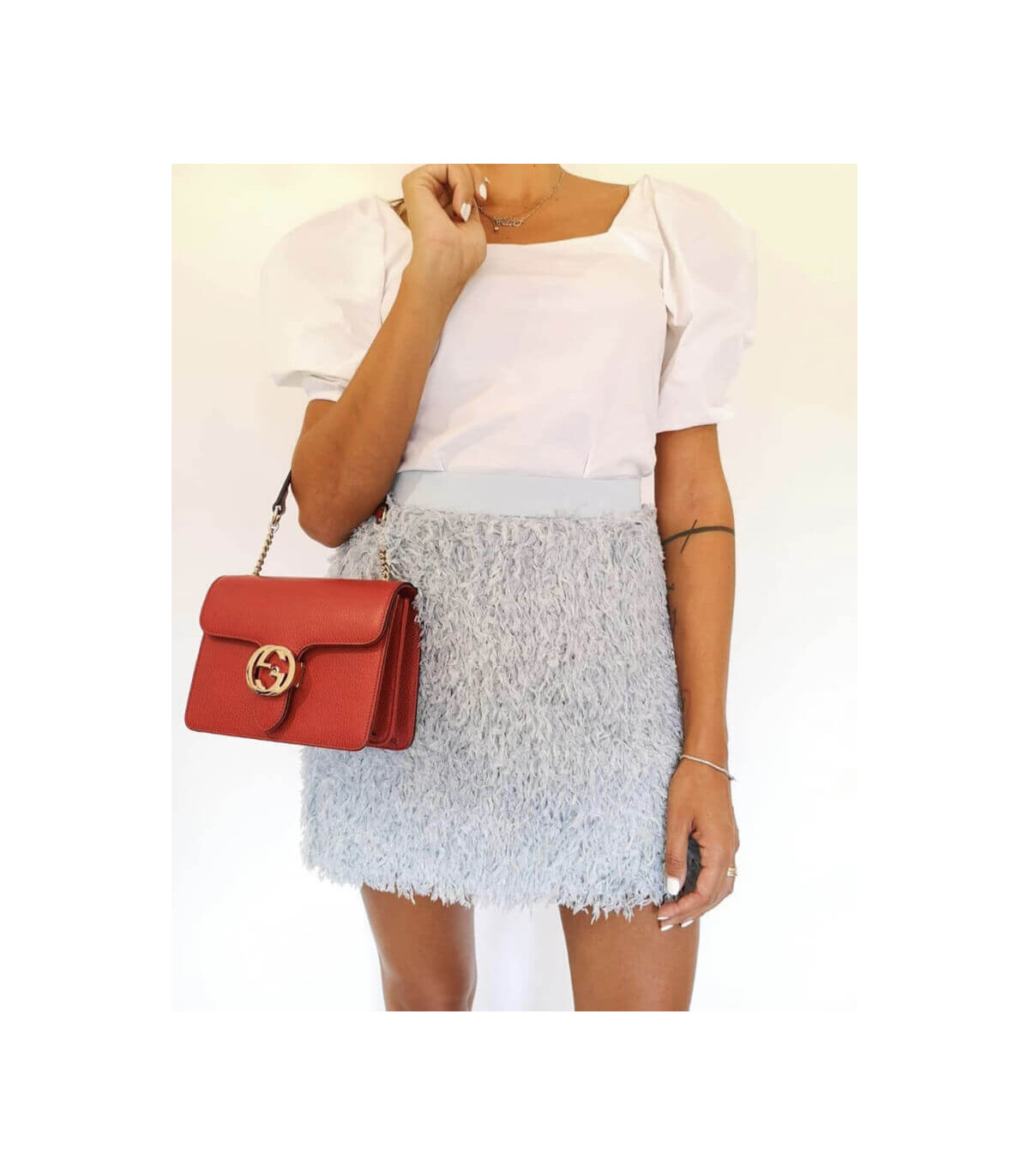 Gucci Interlocking Chain Leather Cross Body Bag Red 25cm