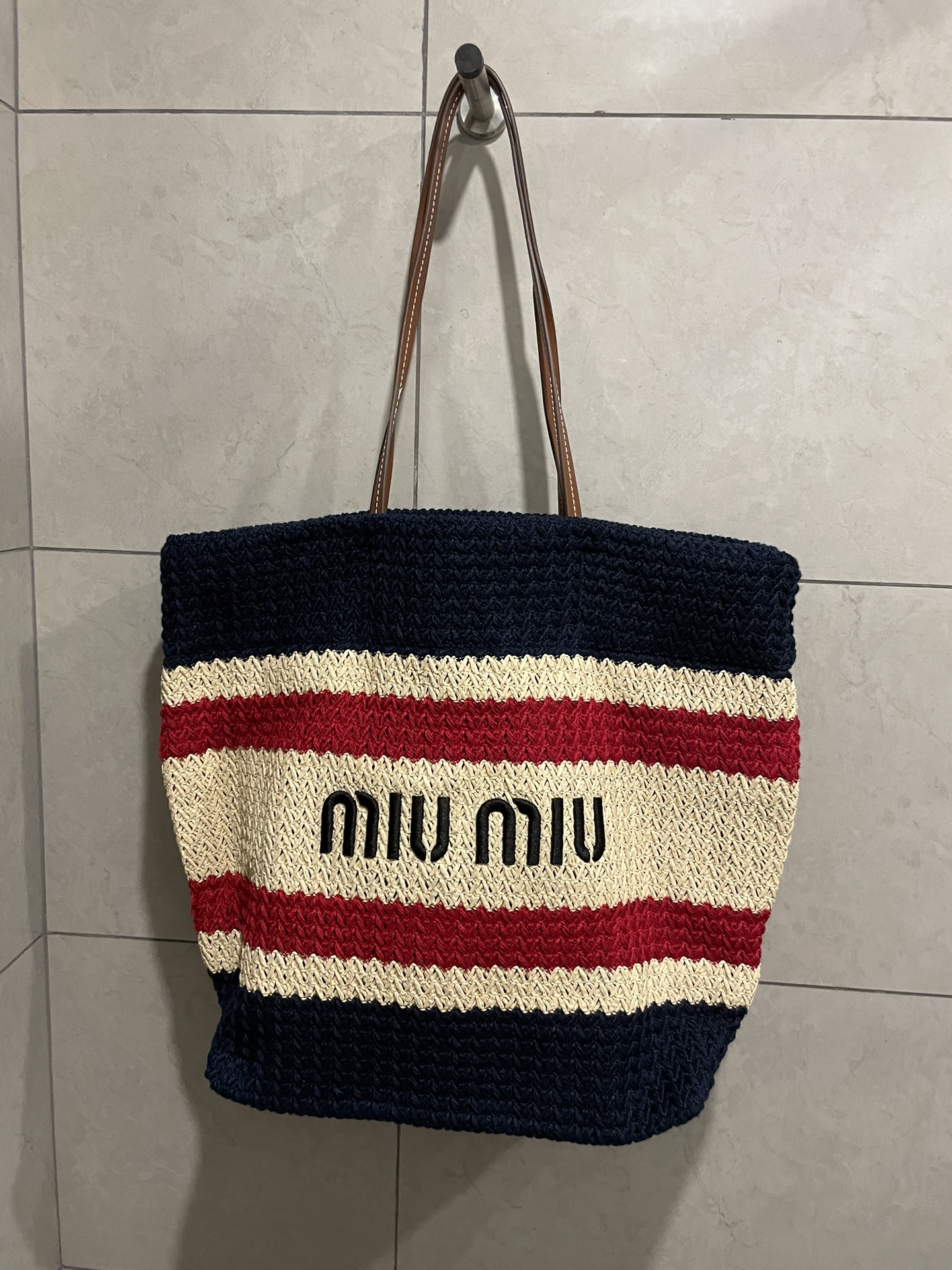 Miu Miu-Raffia woven tote bag