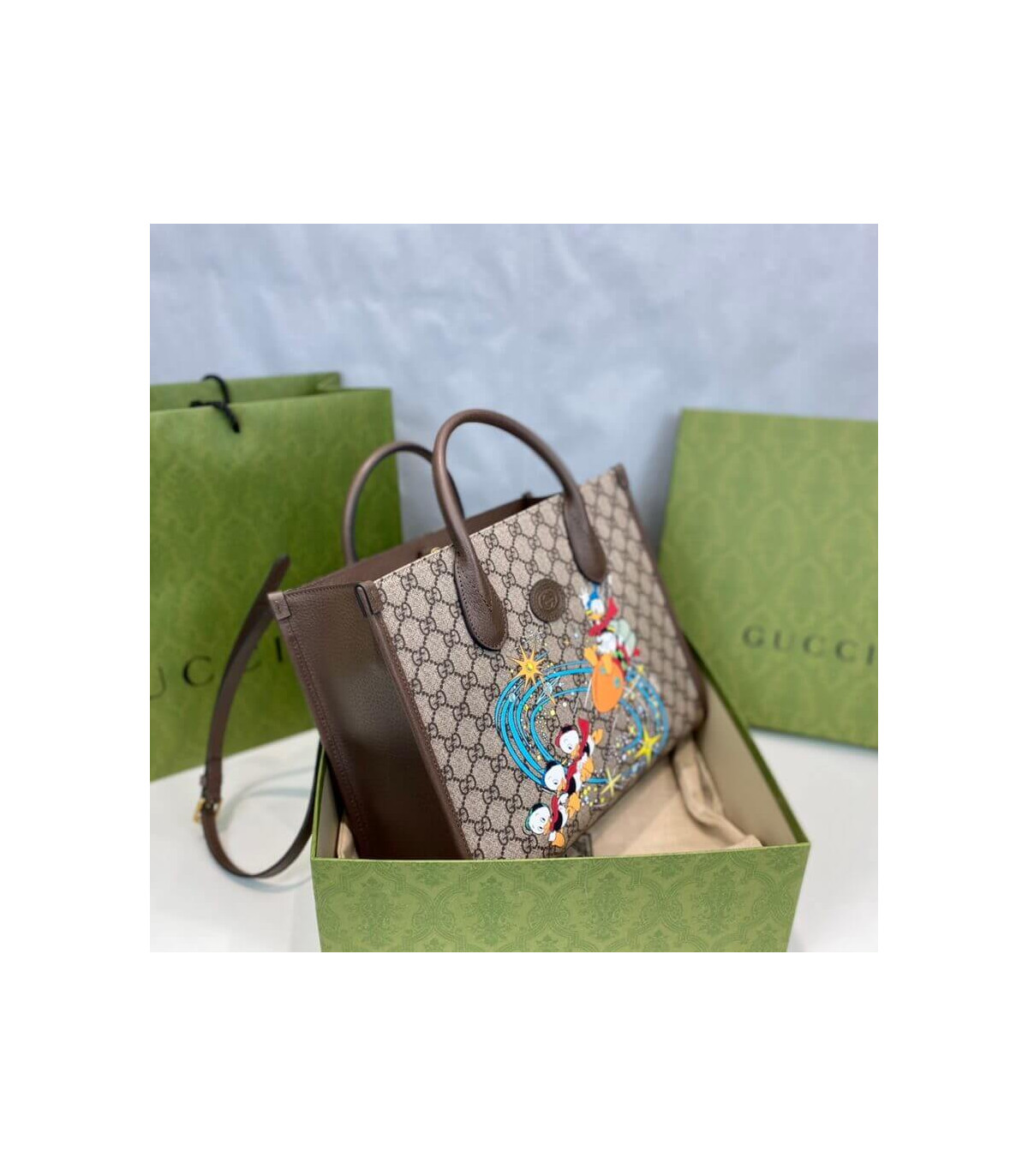 Gucci Beige GG Supreme Canvas Donald Duck Tote Bag 31cm