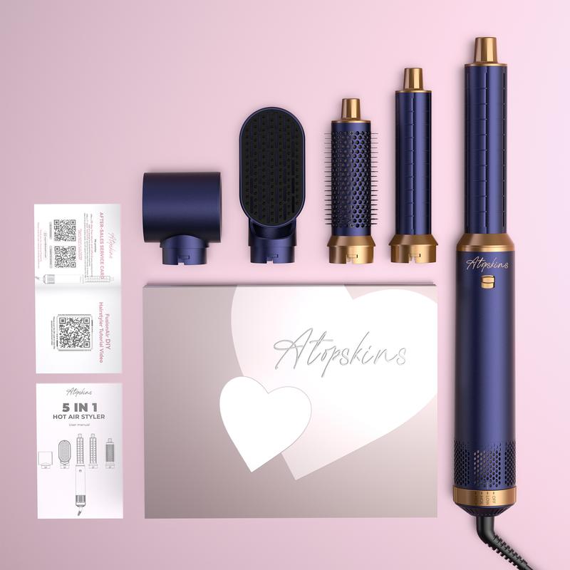 Atopskins Airstyler 5 en 1, sèche cheveux avec Ions négatifs, Styler magique, brosses thermiques Foehn, brosse droite, barre bouclée, ensemble de brosses à Air chaud