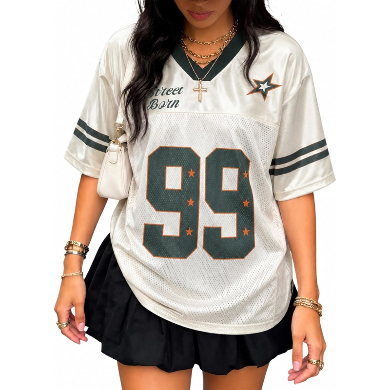 Women's Oversized T Shirts V-Neck Streetwear Jersey
