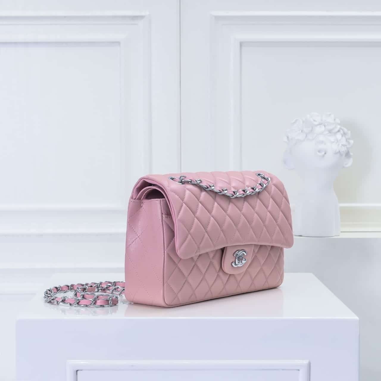 Chanel Classic Double Flap Bag Silver Hardware Light Pink 25Cm