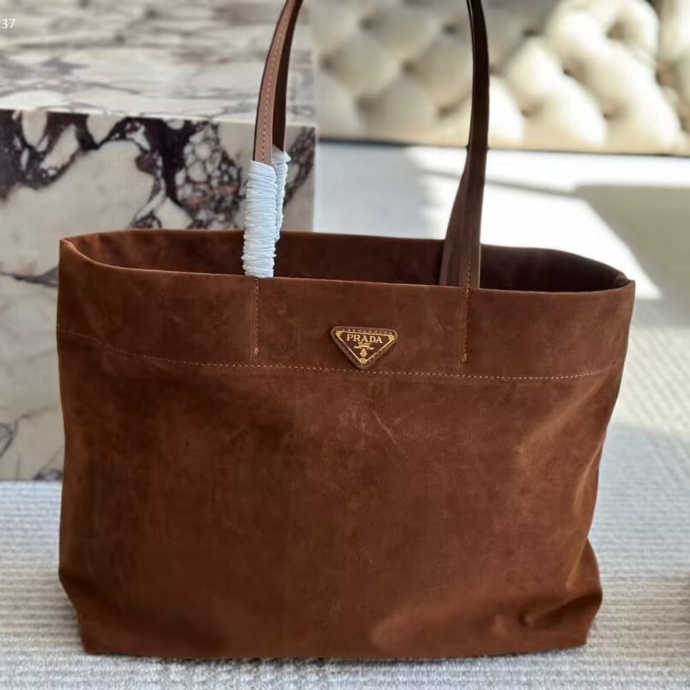 Prada Suede Tote Bag Cocoa Brown 37Cm