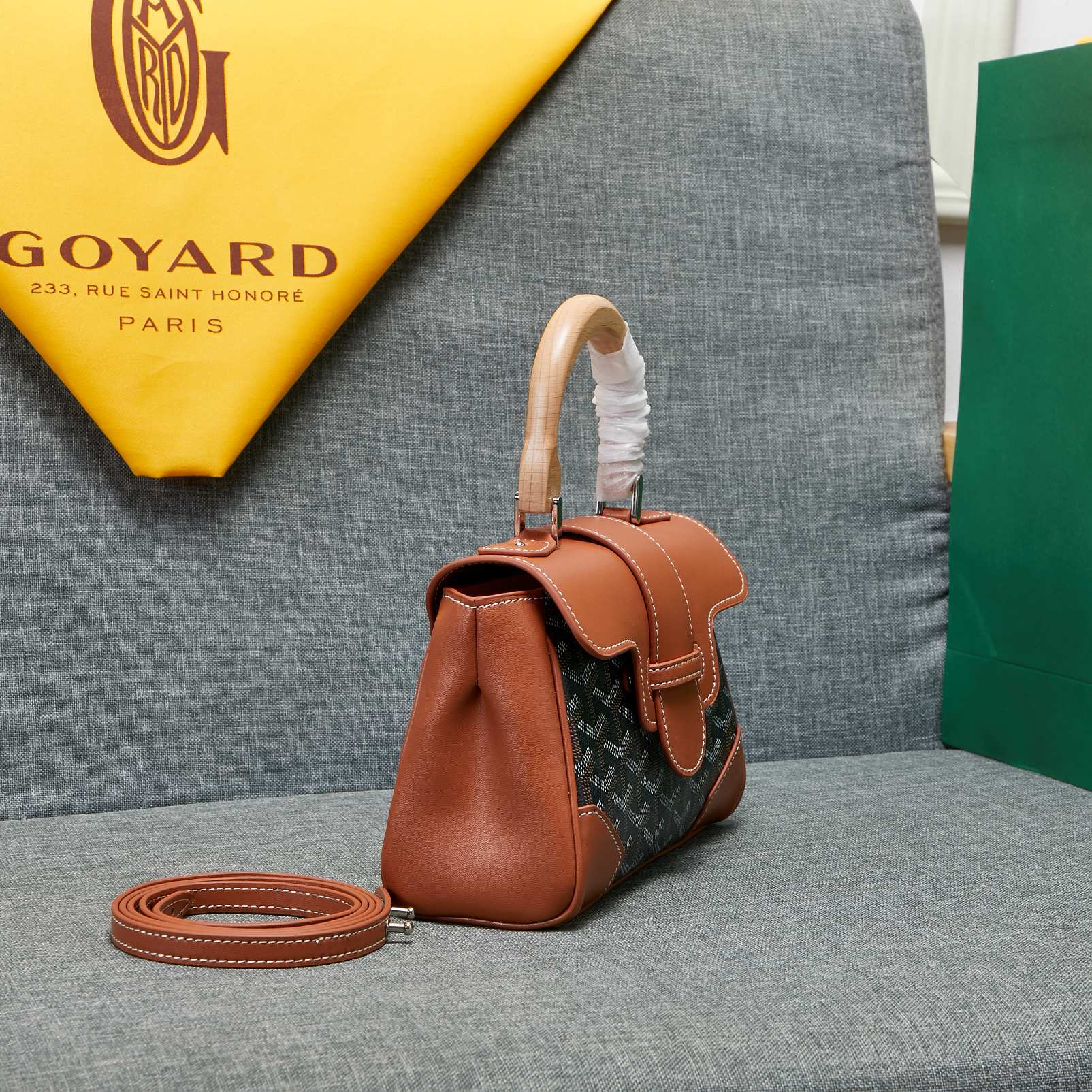 Goyard Saigon Souple Mini Bag Black And Tan Canvas 20cm