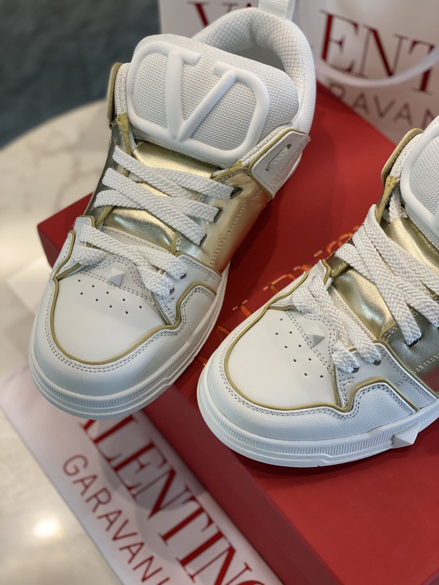Valentino Garavani Open Skate Sneakers White And Gold