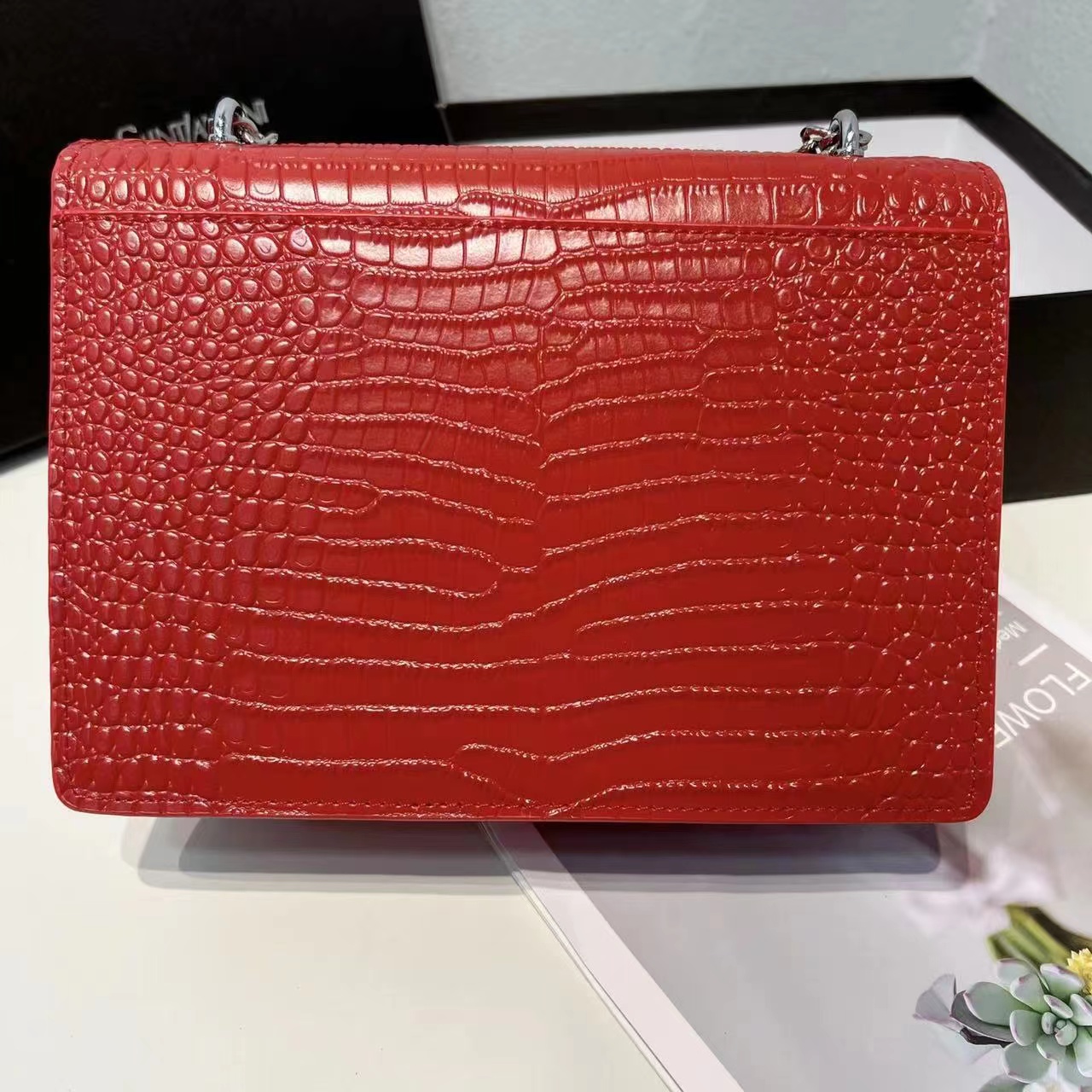 Saint Laurent Sunset Embossed Leather Bag Red