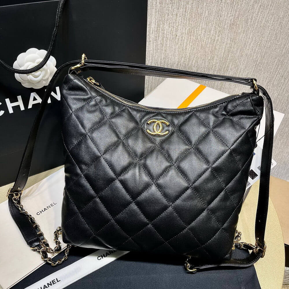 Chanel Hobo Bag in Black Lambskin