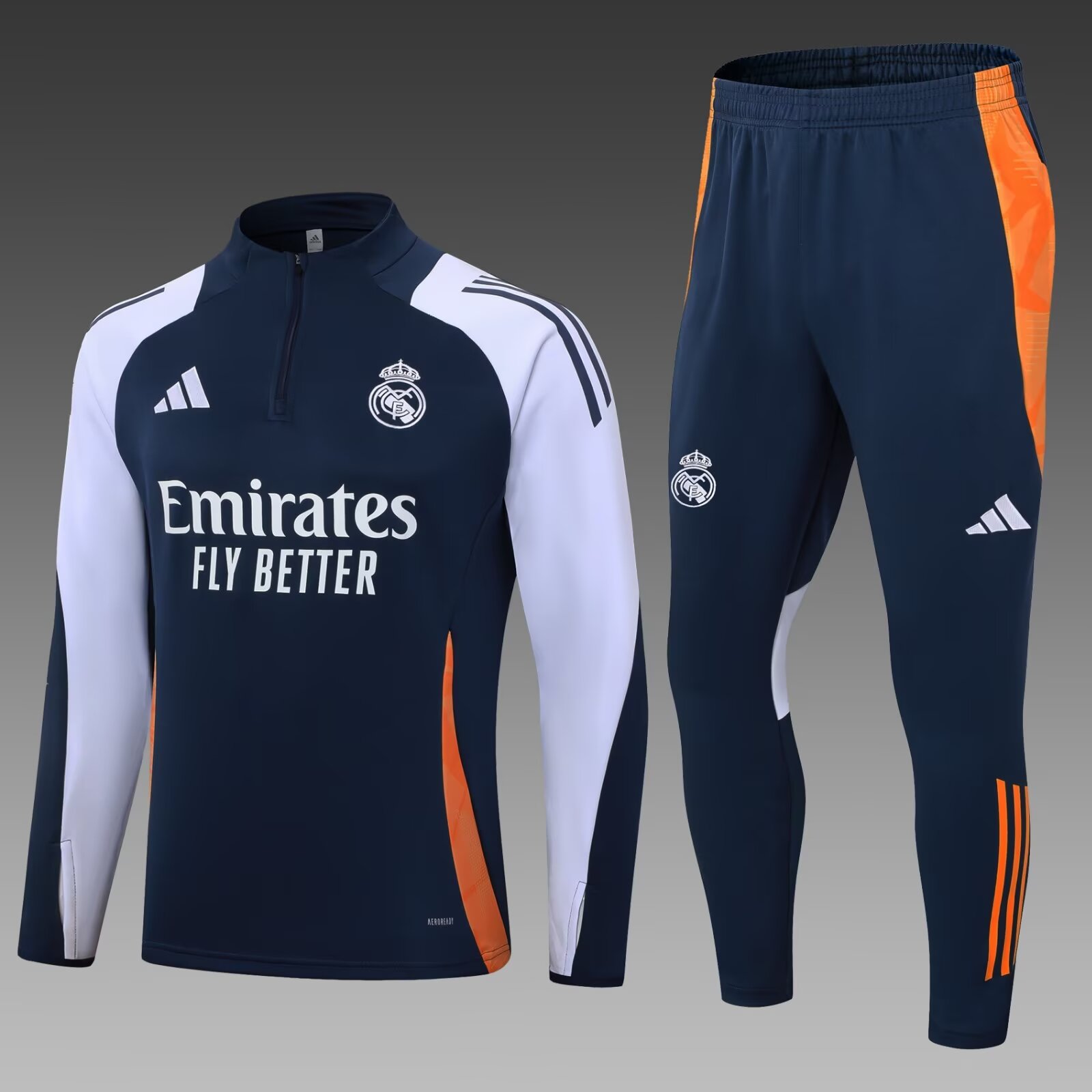 2024/2025 Real Madrid Half-Pull Training Suit Royal Blue-White Football Shirt 1:1 Thai Quality