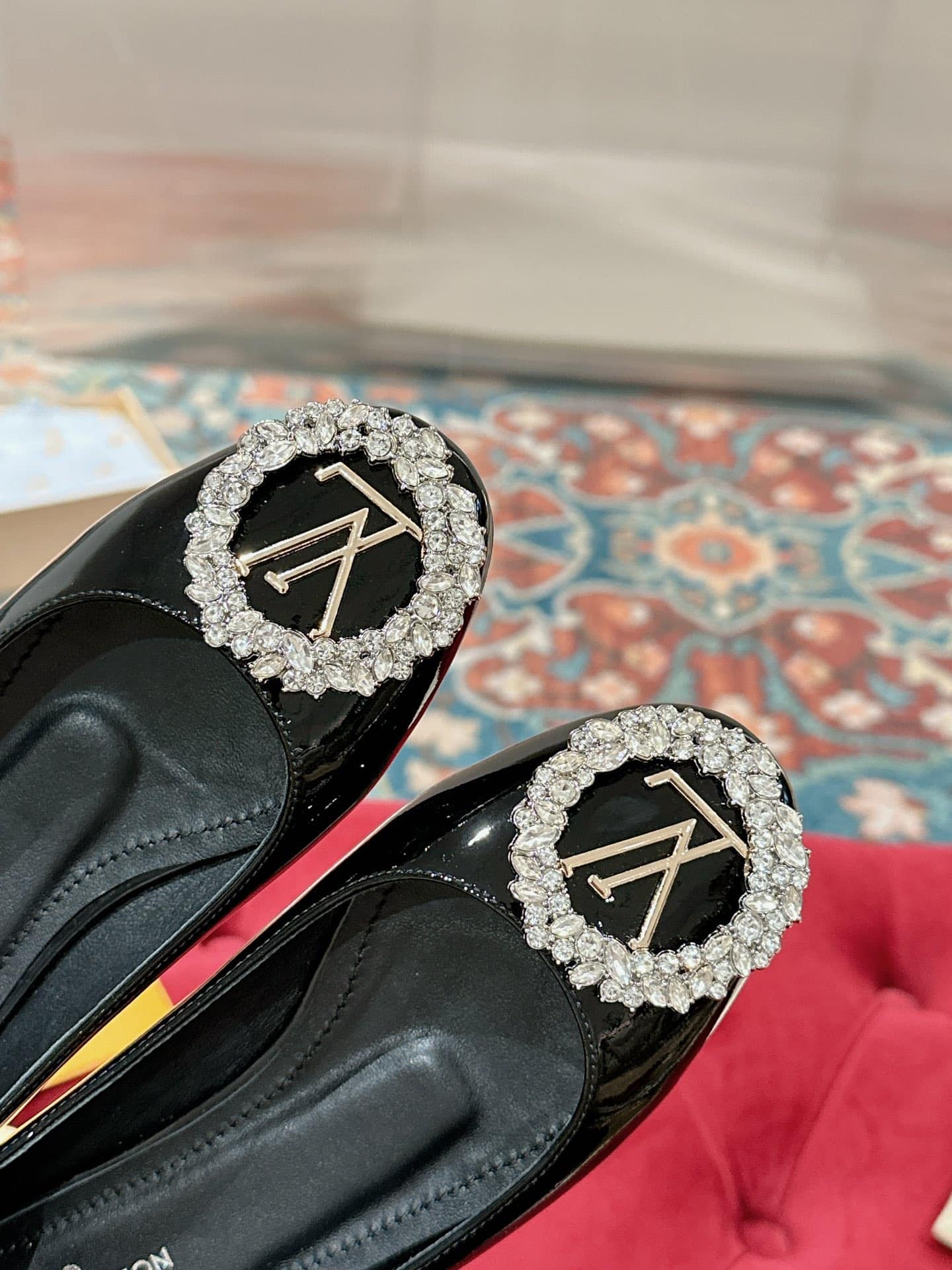 Louis Vuitton Crystal Lv Ballet Flats Black