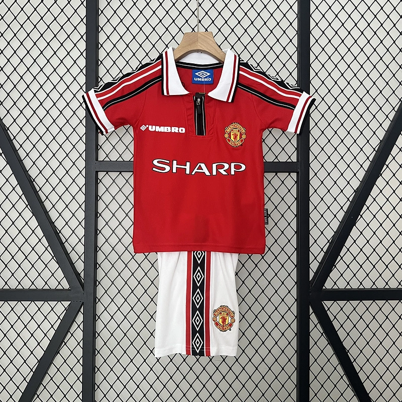 Retro Kids 1998-99 Kids Manchester United home BECKHAM GIGGS KEANE SHERINGHAM Football jersey retro