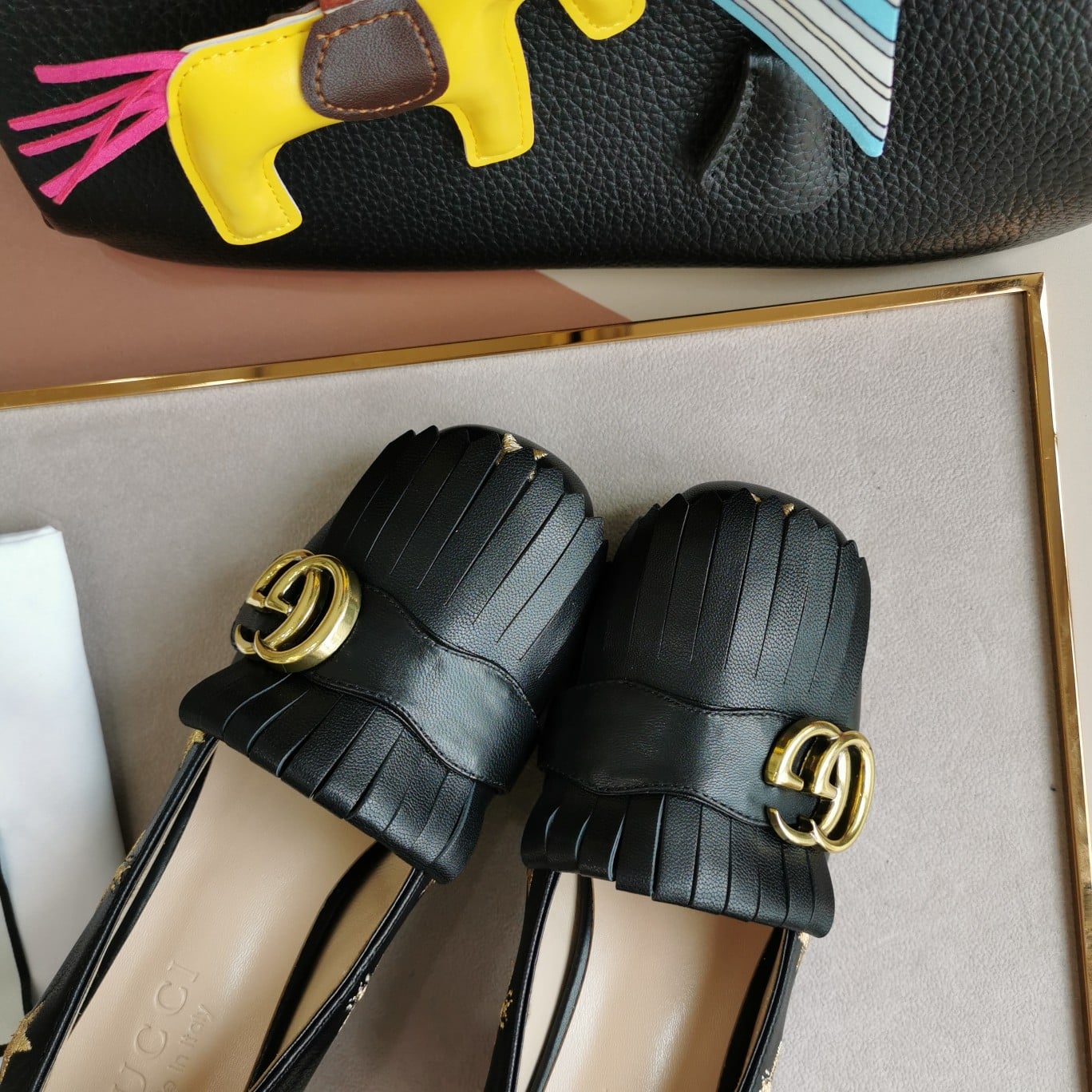 Gucci Embroidered Bee Star Leather Mid-Heel Pump Black