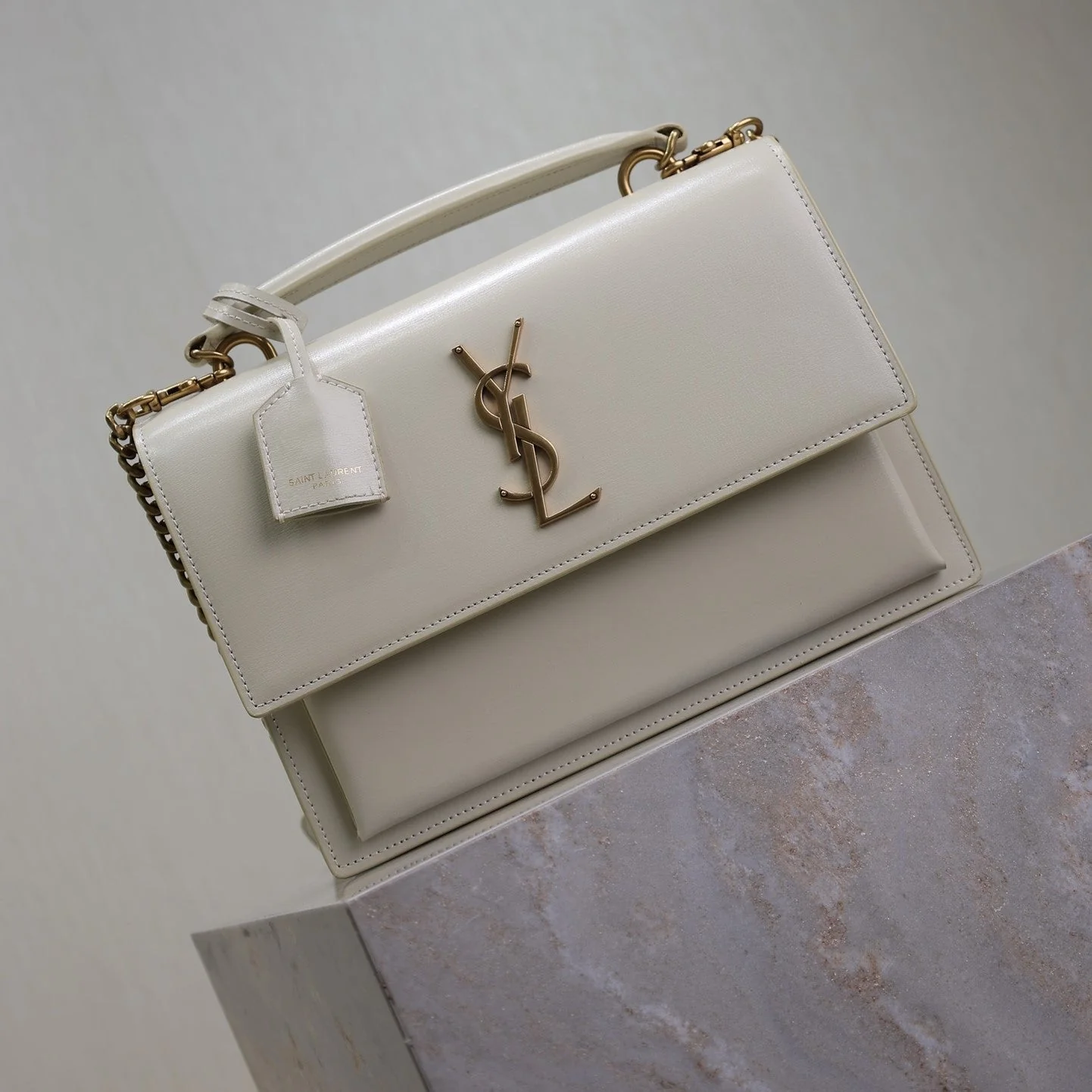 YSL Sunset Handbags 25cm White Cowhide