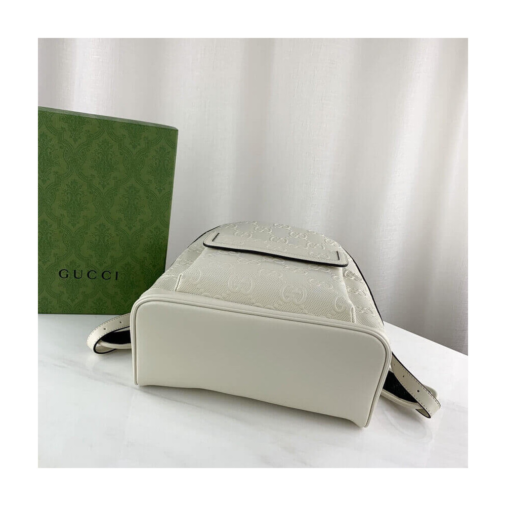 Gucci GG Embossed Backpack in White Leather