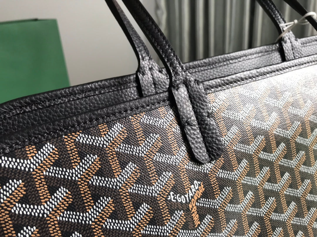 Goyard Hardy Pm Bag 40 Cm Black Goyardine Canvas And Taurillon Leather Trim