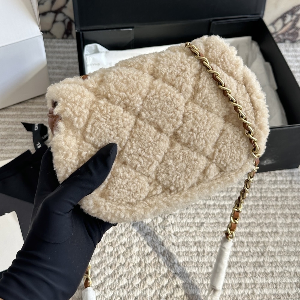 Chanel Mini Flap Bag Shearling Beige And Brown 18Cm As5148 B18194 Nzw48