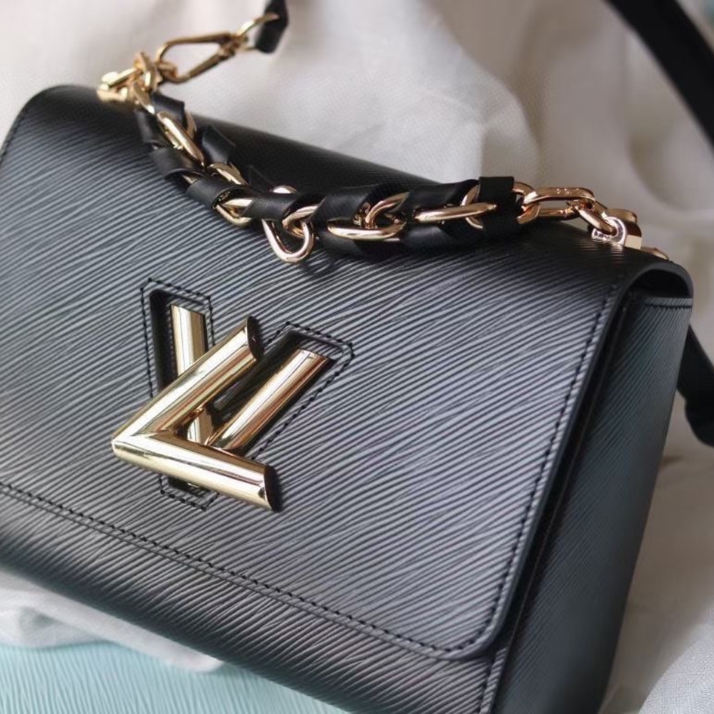 Louis Vuitton Twist Mm Cowhide Leather Handbag Black 23Cm