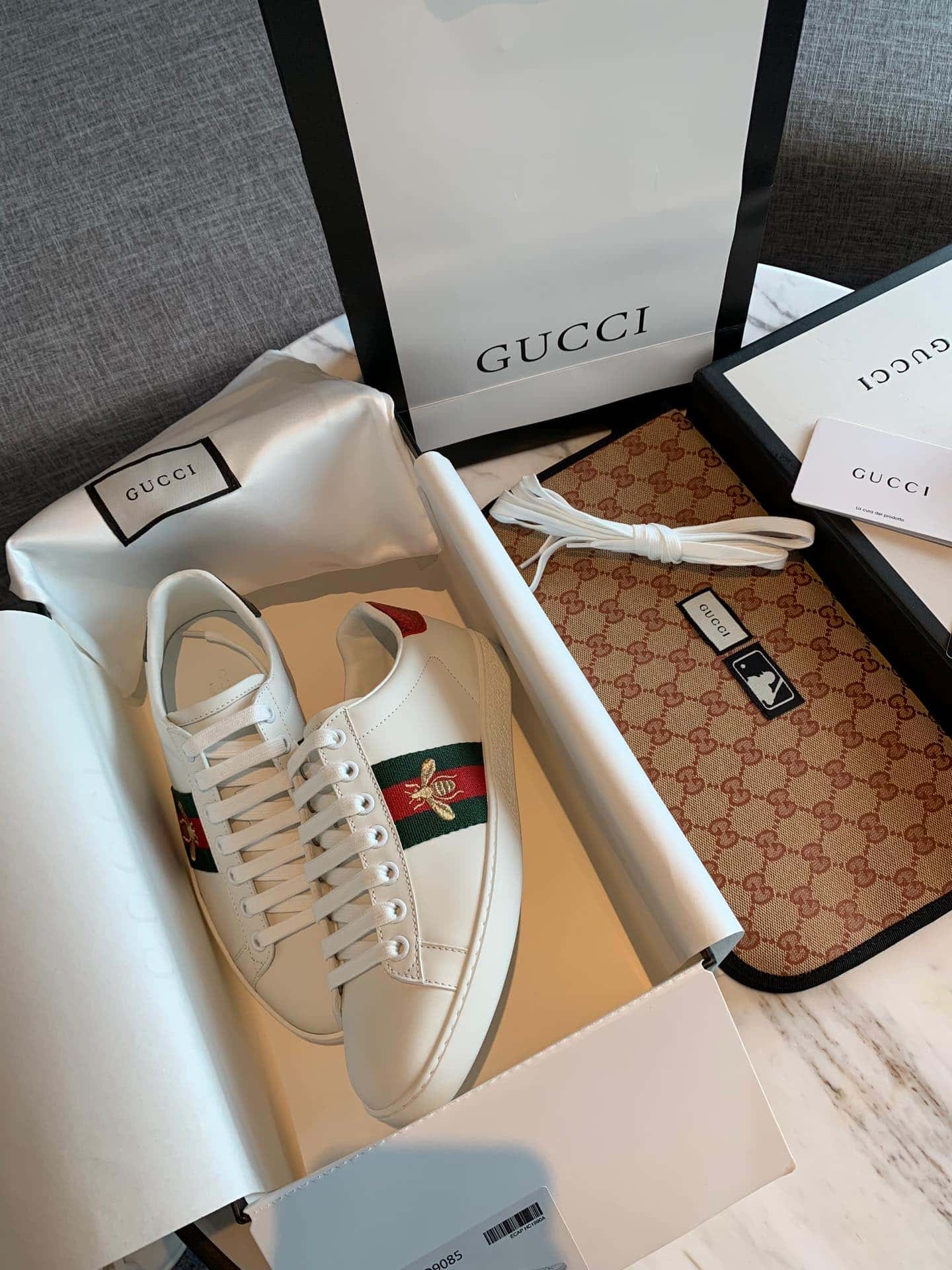 Gucci Ace Embroidered Sneaker Bee White