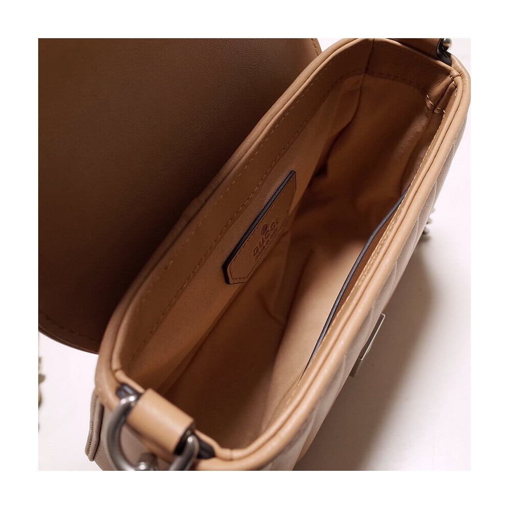 Gucci GG Marmont Rose Beige Matelasse Leather Mini Top Handle Bag