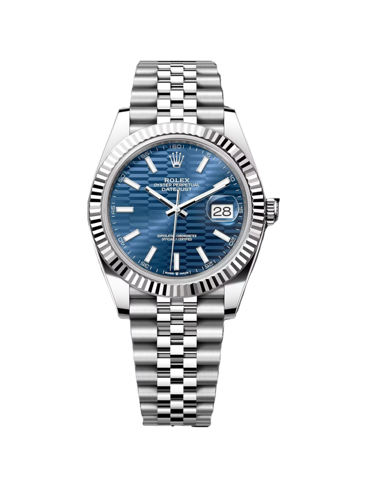 Rolex  Datejust 41mm Blue Fluted Motif Index Dial Jubilee Bracelet Watch - 126334
