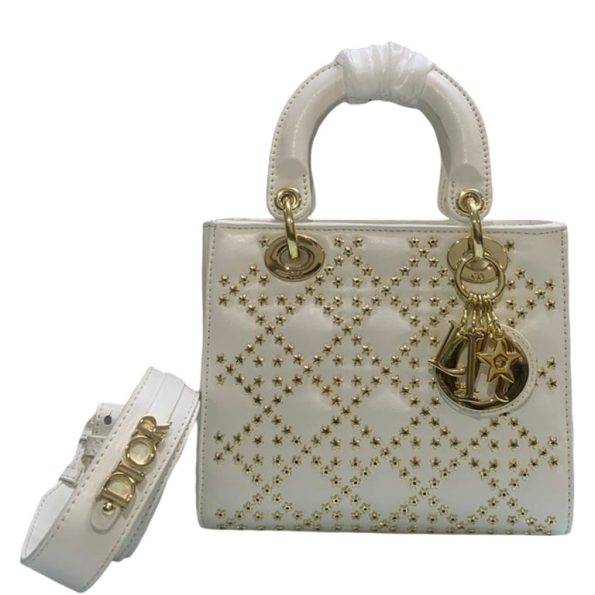 DIOR MINI LADY DIOR LUCKY STAR BAG WHITE 17CM