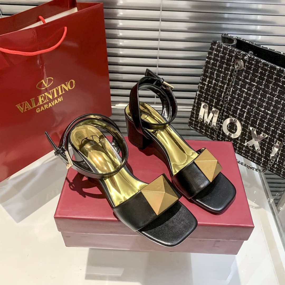 Valentino Garavani One Stud Leather Sandals Black