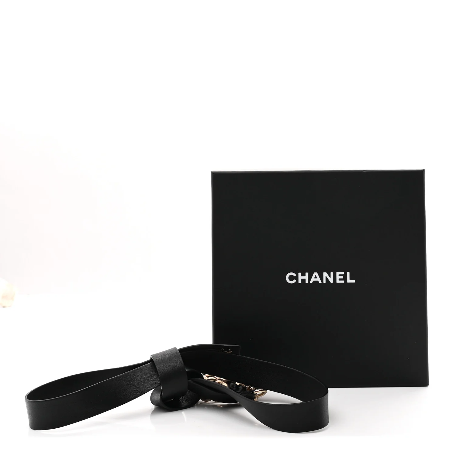 Lambskin Chain CC Bow Belt L Black