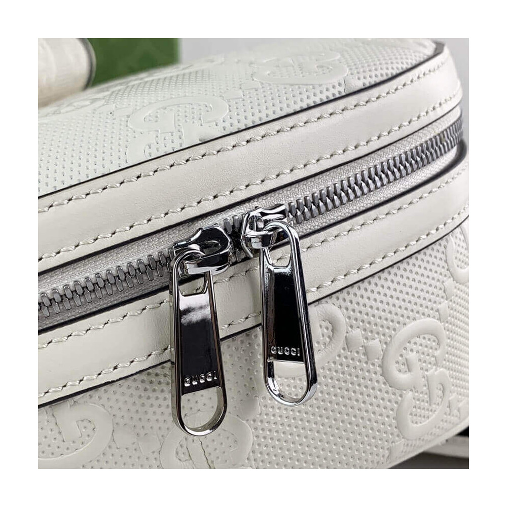 Gucci GG Embossed Backpack in White Leather