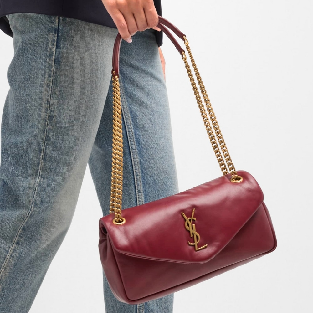 Saint Laurent Calypso Small In Plunged Rouge Merlot 27Cm 734153Aacqo6268