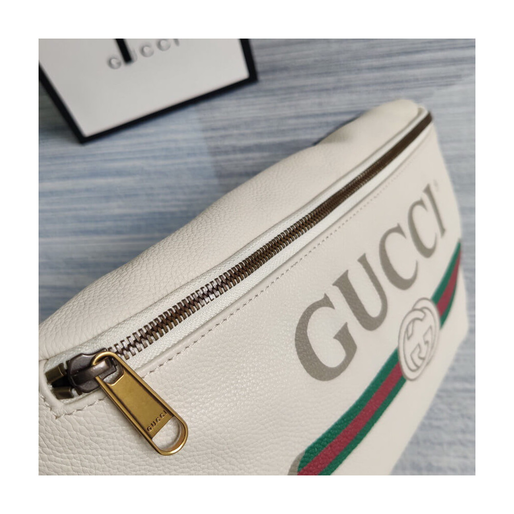 Gucci Print Leather Belt Bag White