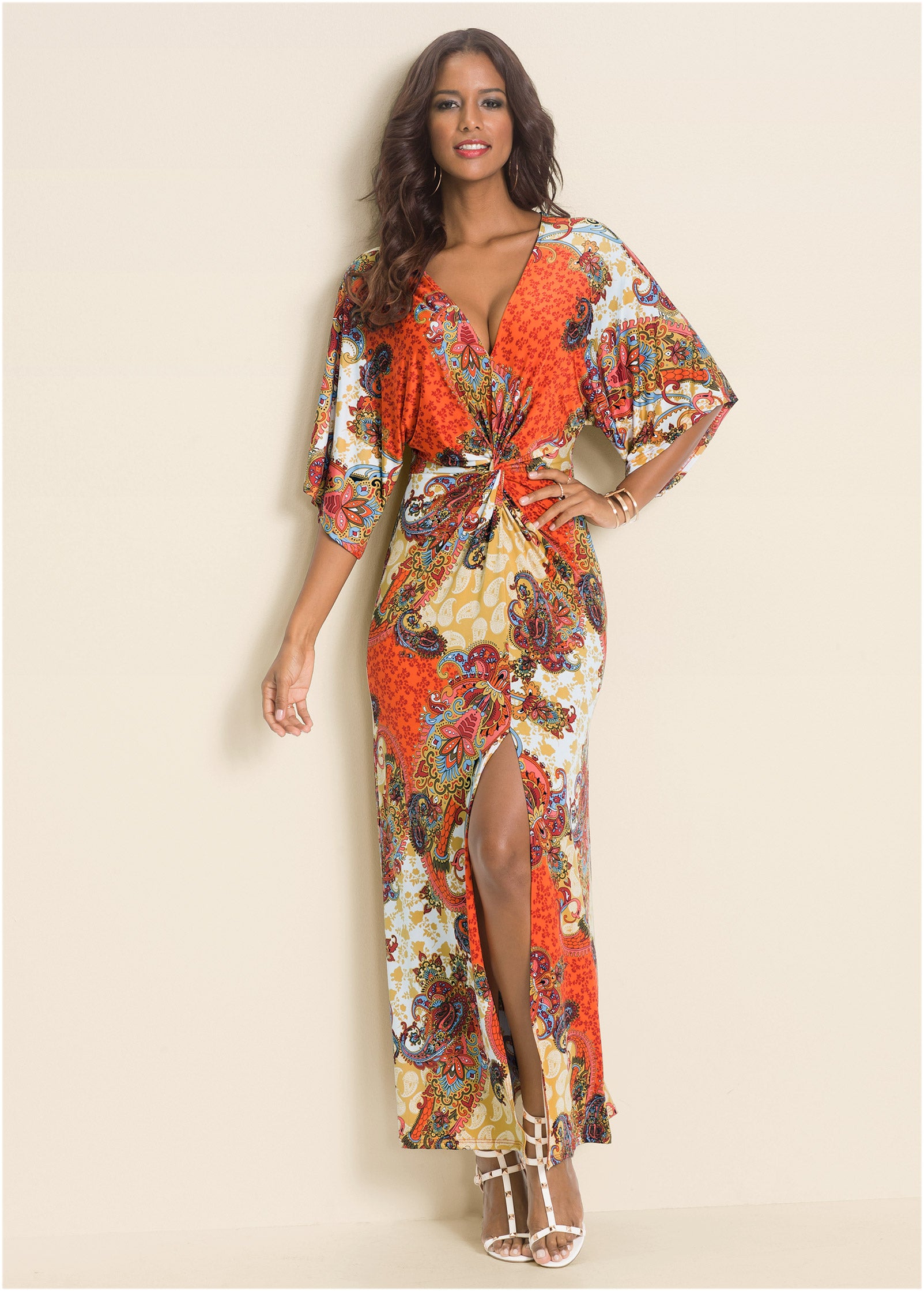 Twist Front Maxi Dress – Orange Multi