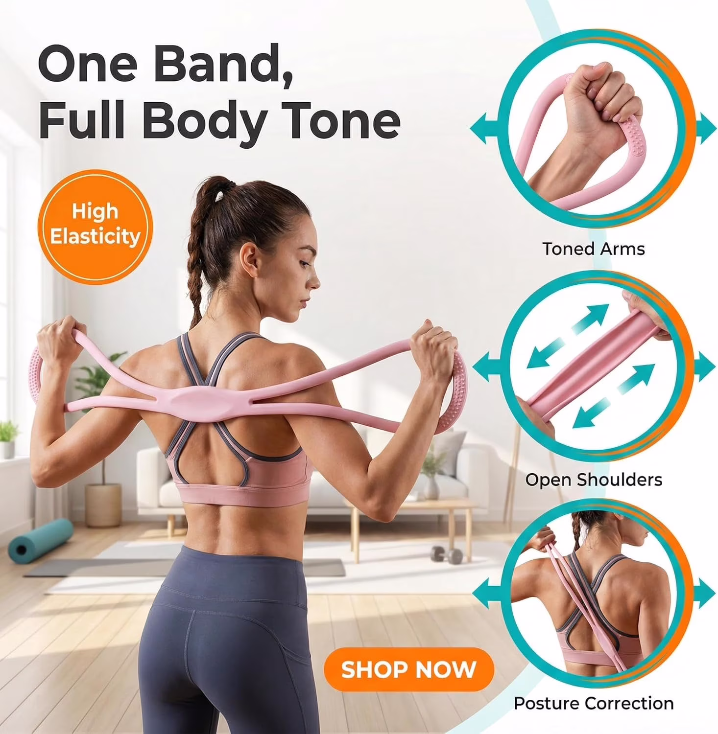 OHDufiry Figure 8 Resistance Bands for Women Men, 8 Shaped Resistance Rubber Band for Arms, Back, Shoulder Stretch with Handles, Not Break, Portable