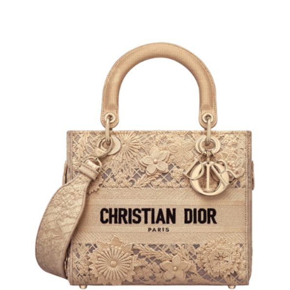 DIOR MEDIUM LADY D-LITE BAG BEIGE 3D MACRAME EFFECT 24CM HIGH QUALITY