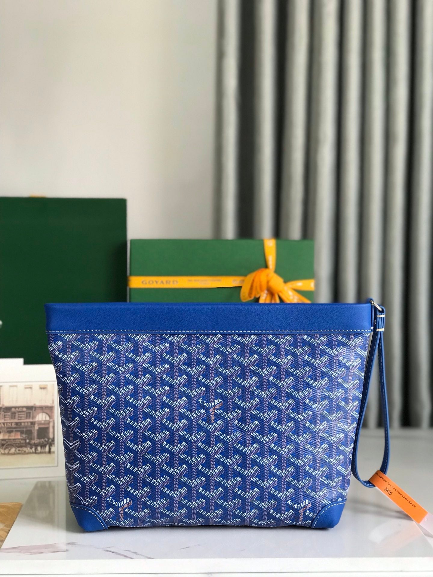Goyard Conti Pouch 24cm Sapphire Blue Lambskin And Goyardine Canvas