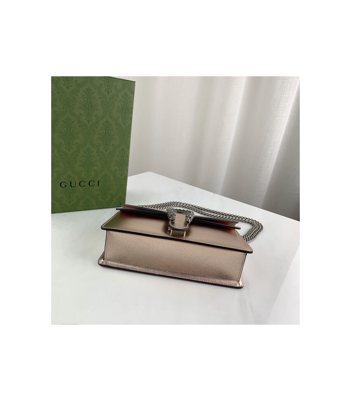 Gucci Dionysus Small Shoulder Bag in Rose Gold Lame Leather