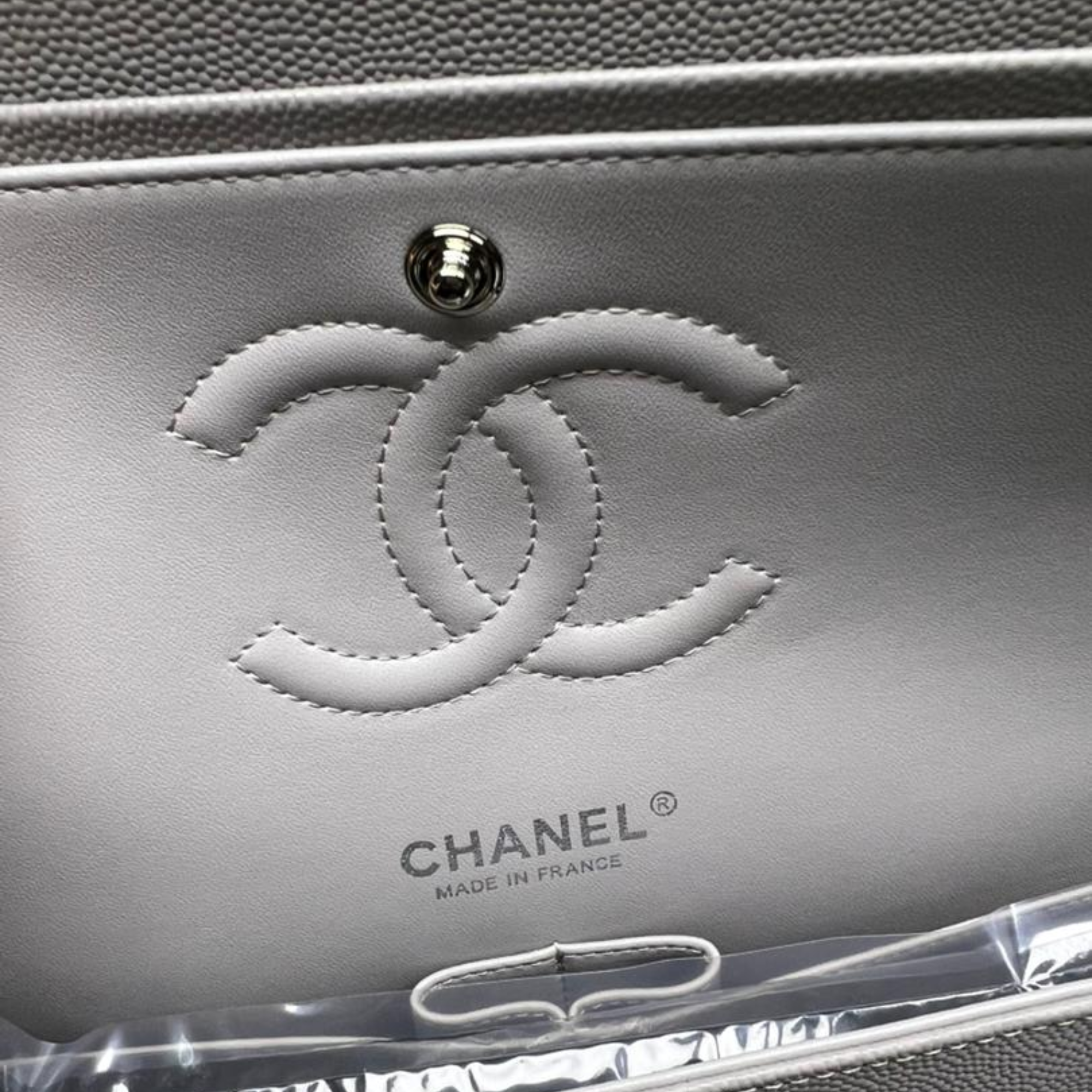 Chanel Classic Flap Bag 25 cm Grey Silver- Tone Hardware A01112