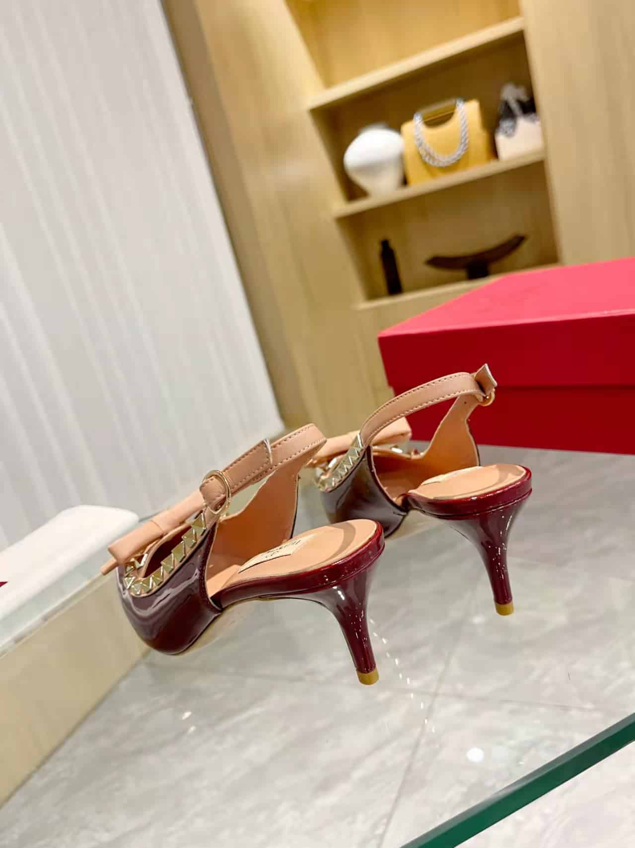 Valentino Rockstud Bow Slingback Pump In Patent Leather With Matching Studs Red