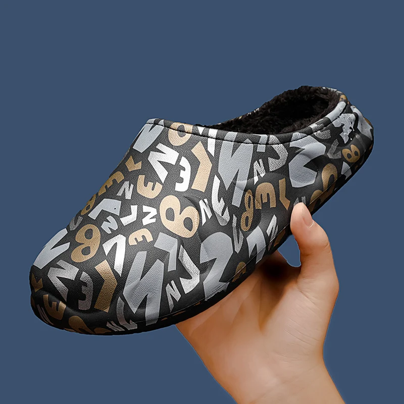 Men’s Slippers Winter Shoe Home Trendy All-match Outdoor Walking Easy To Clean Fashion Water Proof Add Cotton Wear-resistant